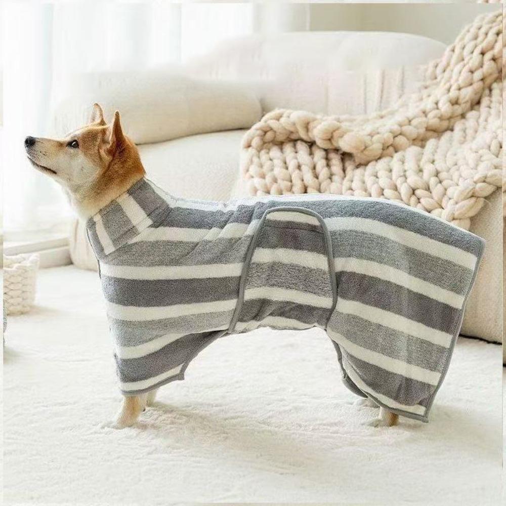 Water Absorption Dog Bathrobe Quick Drying Stripe Bath Towels Adjustable Hood Pet Drying Coat Beach Time