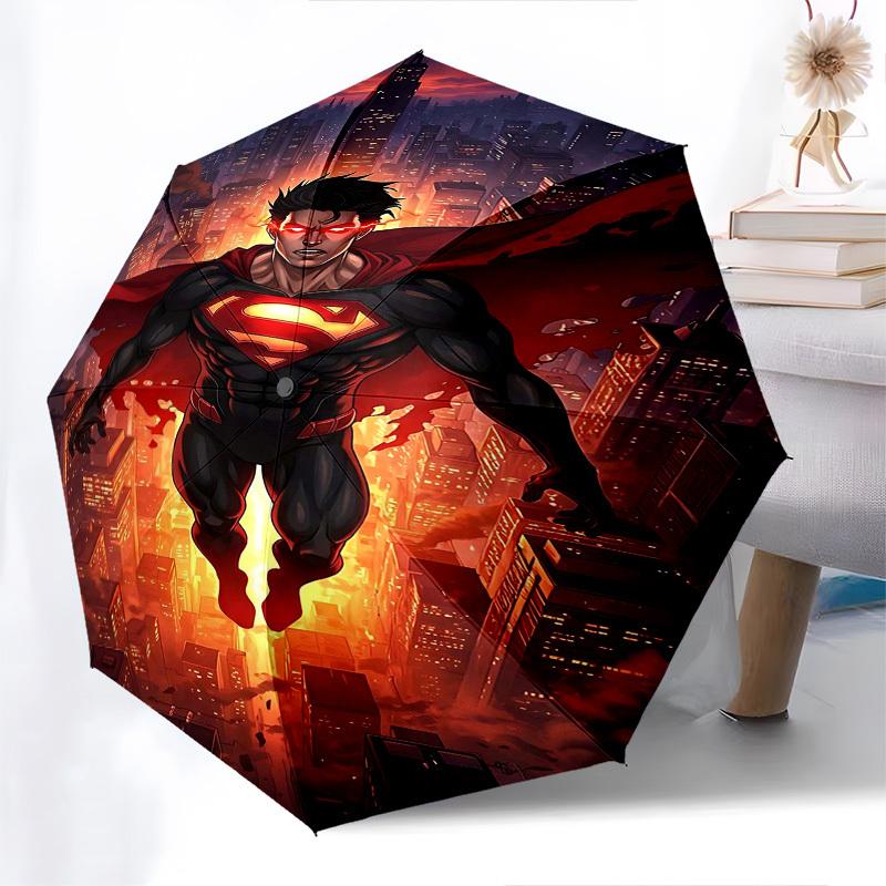 1pc Superman black Automatic Folding Umbrella - Compact 8-Rib Design, Durable Plastic & Iron1368L