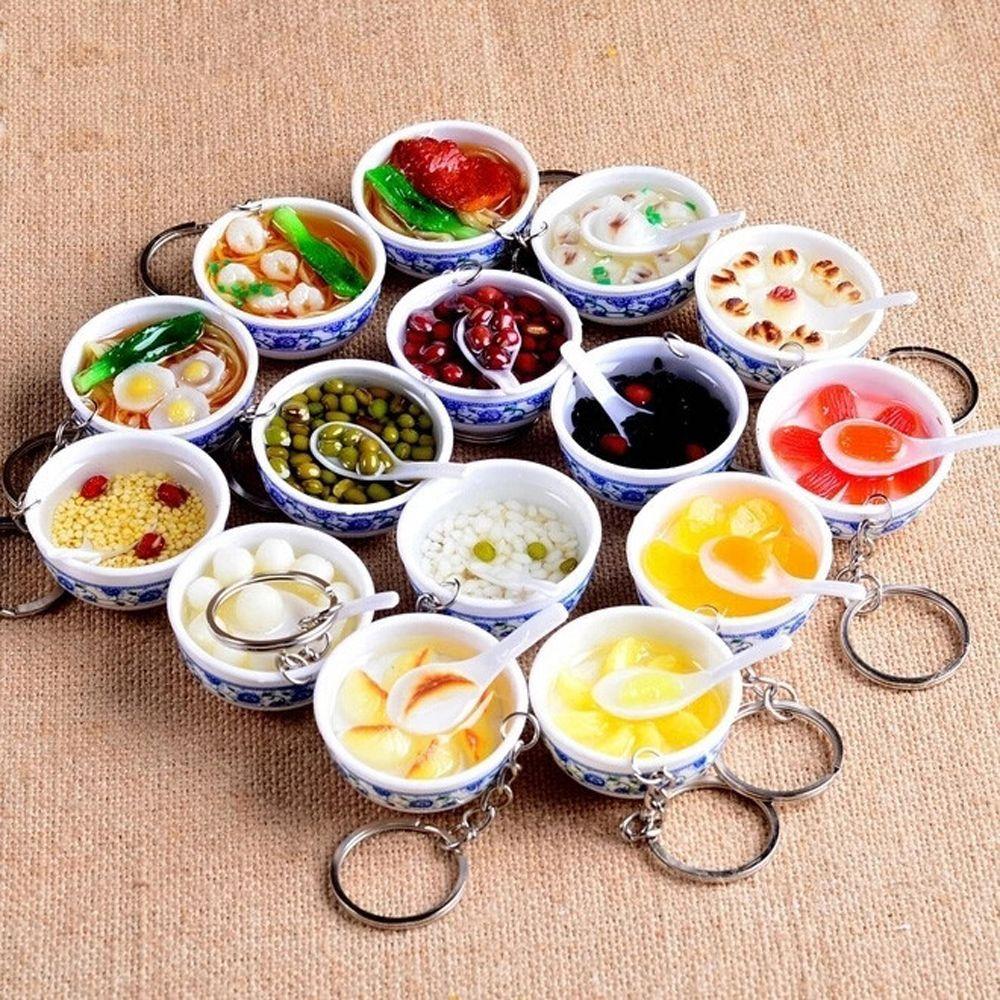 Porcelain Delicious Food Bag Pendant Noodle Keychain Simulation Food Bowl Keyrings Food Key Chains