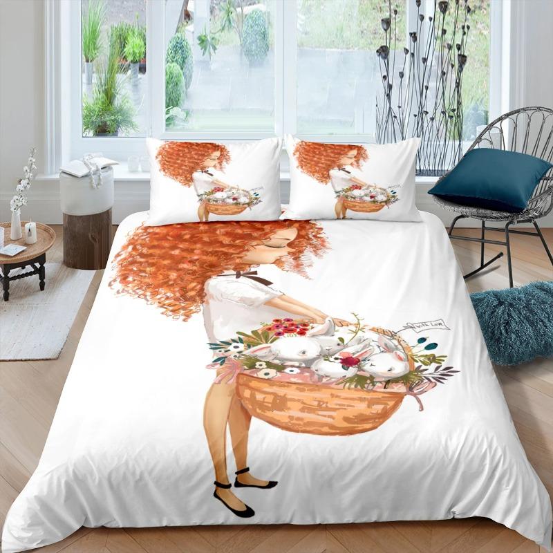 Cute Doll Little Girl Comforter Cover White Background Sof Microfiber Duvet Cover +pillowcases Bedding Sets For Dormitory Single