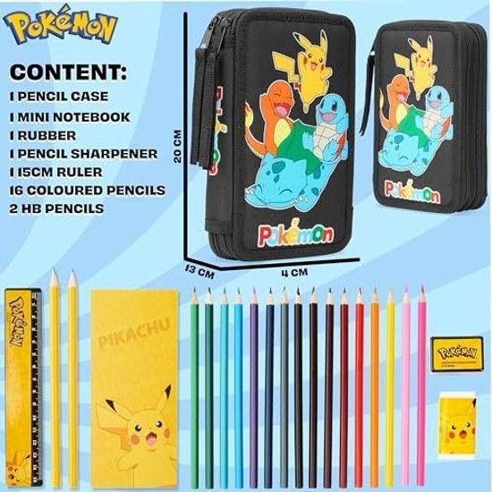 Пенал Pokémon для детей Пикачу с наполненным набором канцелярских принадлежностей - аниме подарок (черный мульти)