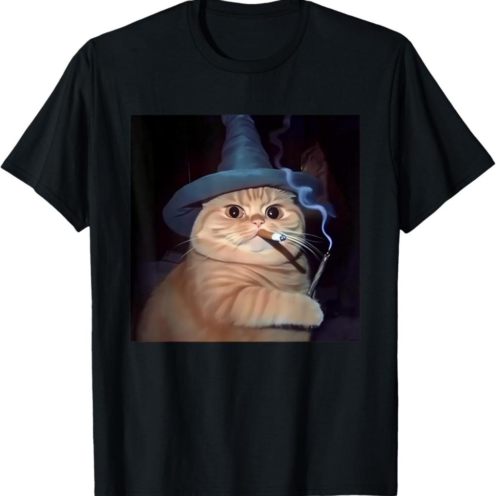 Cigarette Kitten Wizard Cat Weird Funny Smoking Cat Meme T-Shirt