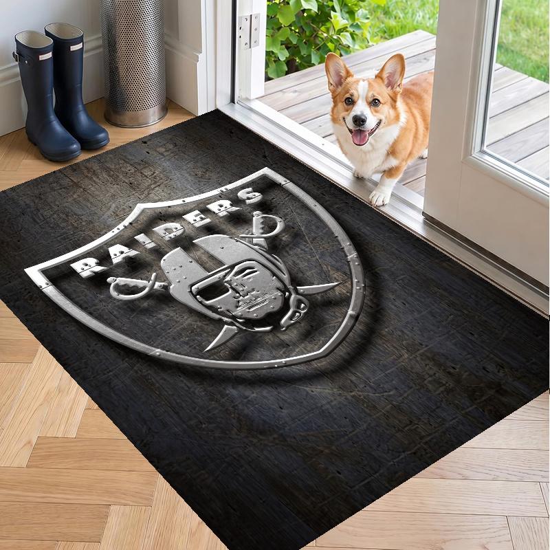 Crystal Velvet Rug with Las Vegas Raiders Design, Soft Non-Slip Floor Mat for Living Room Bedroom Decor