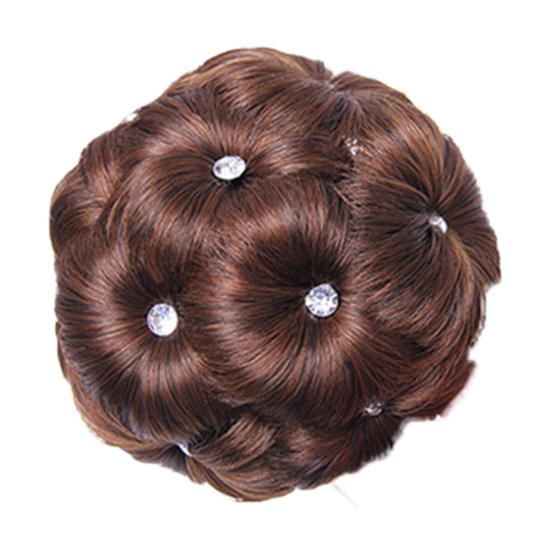 9 Flowers Faux Crystal Synthetic Bun Elastic Bridal Hair Extension Donut Chignon