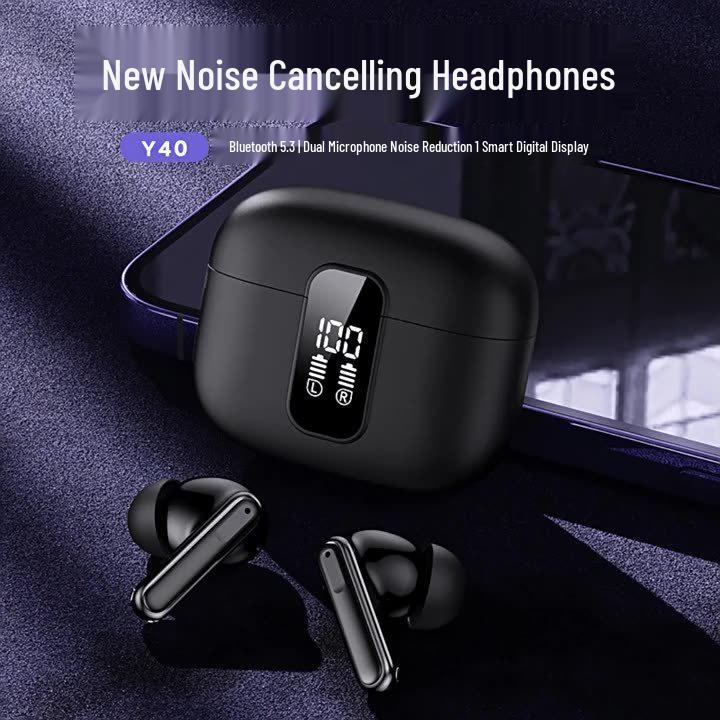 Bluetooth-наушники Y40: Двойной микрофон, Активное шумоподавление (ANC), Подавление шума окружающей среды (ENC), Внутриканальные, Отображение заряда батареи, Высококачественный звук, 5.4 часа разговора.