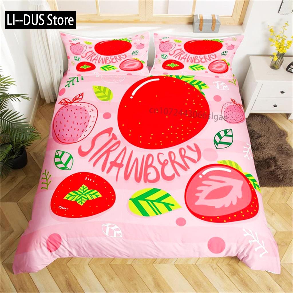 Duvet Cover Lovely Cartoon Strawberry Bedding For Girl Teen Set Microfiber Blue Star Yellow Floral Quilt Cover Bedroom Decor