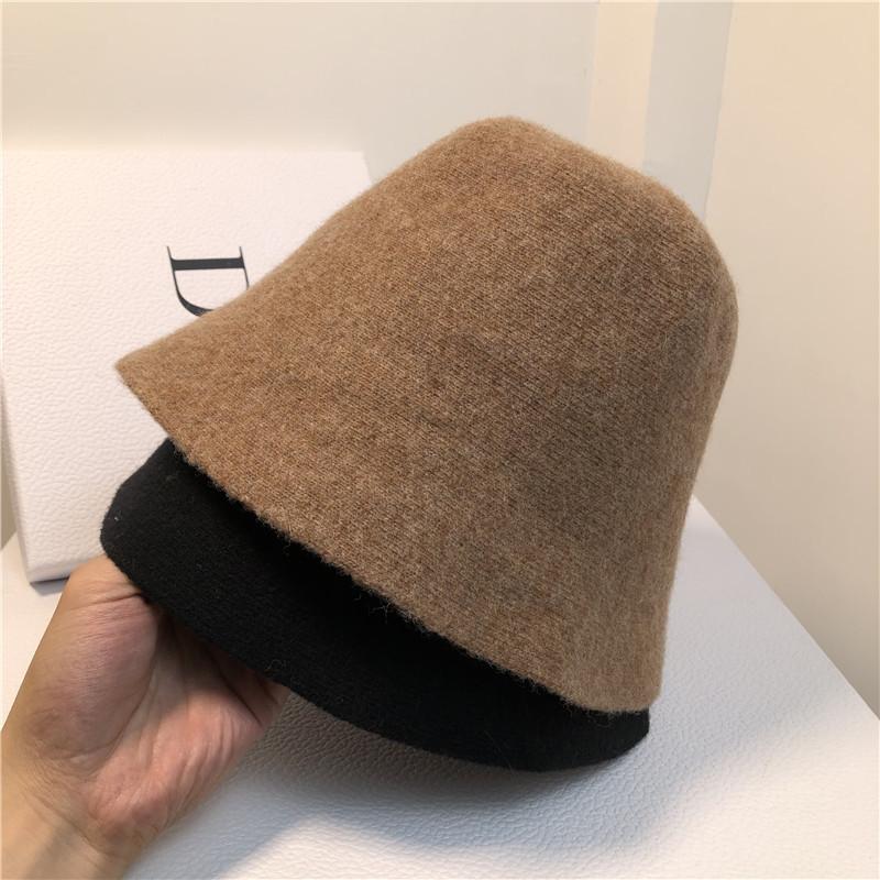 Autumn and winter plain wool fashion warm bucket hat women solid color literary mocha color bucket hat tide