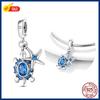 100% S925 Sterling Silver Firefly Charms Evil Eye Hot Air Balloon Blue Charms Fit  Original Bracelet DIY Jewelry Making
