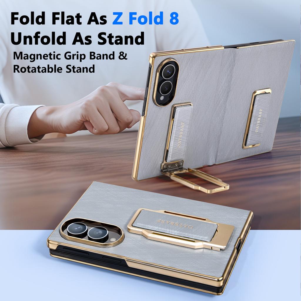 for Samsung Galaxy Z Fold 8 Bumper Case Leather With Dual Wristband 360°Rotate Stand Anti-Drop Protection Full Phone Cover