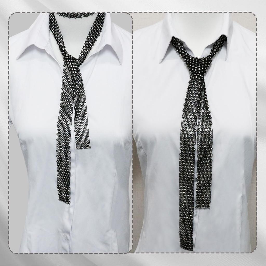 Glitter Rhinestone Neck Tie, Long Crystal Skinny Scarf for Women