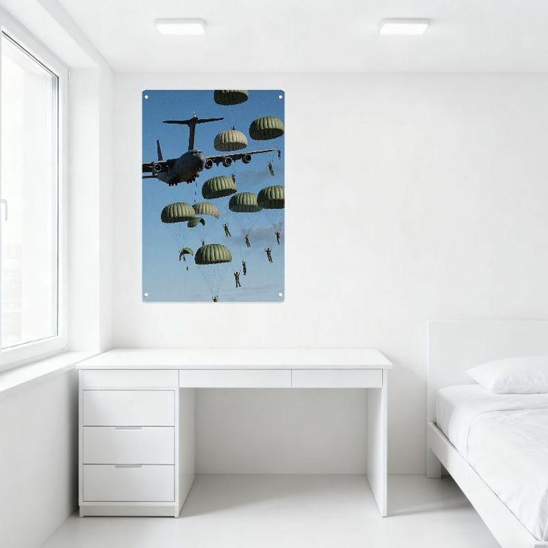 C-17 Globemaster III Военно-транспортный самолет Сброс с парашютом Металлическая жестяная вывеска - Винтажная металлическая табличка с изображением военной авиации для дома O