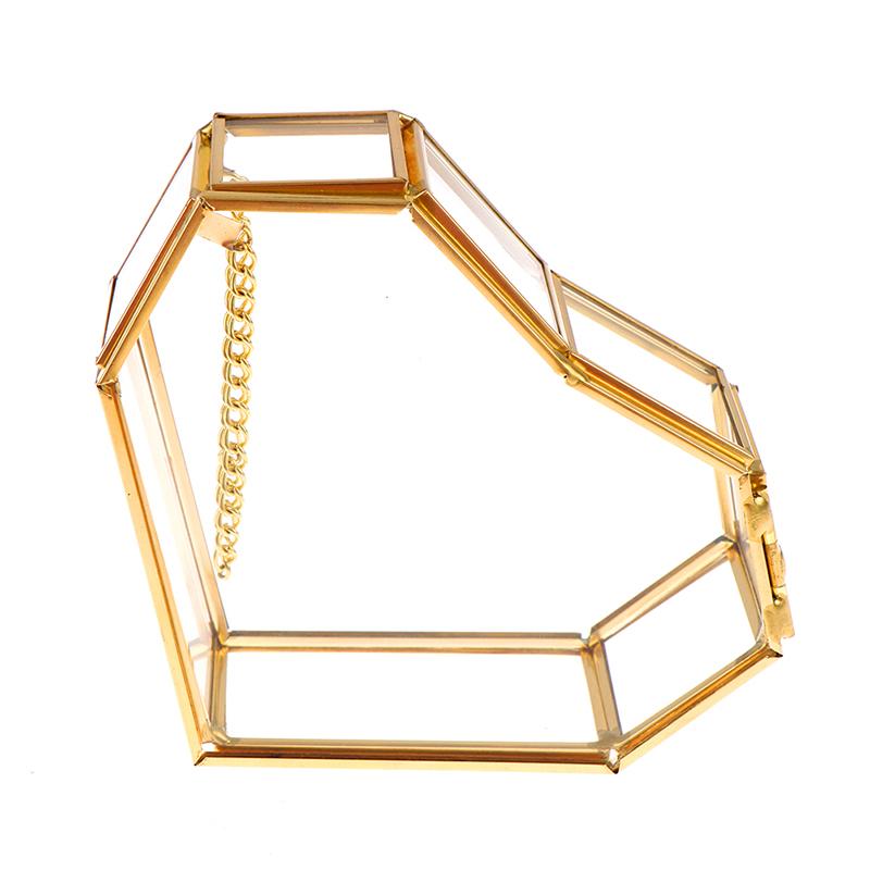 Геометрическая стеклянная шкатулка для драгоценностей в форме сердца, коробка для обручальных колец, держатель для колец