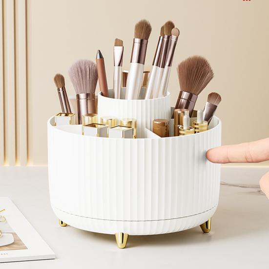 360-Degree Rotatable Cosmetic Storage Box Large Capacity Multiple Compartments Stationery Organizer Makeup Brush Holder