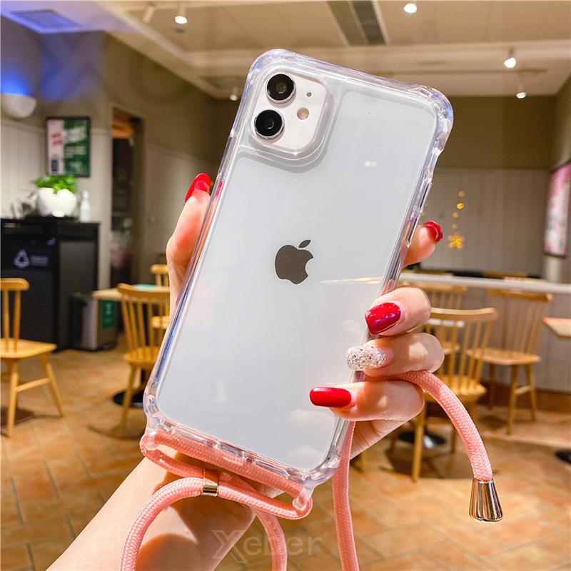 Lanyard Strap Crossbody Cord Rope Clear Case For 17 16 15 14 13 Pro Max 12 11 XR Mini 7 8 Plus Shockproof Acrylic Cover