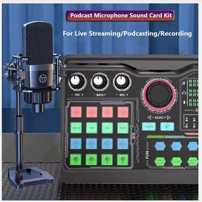 Zealsound Профессиональный Микрофон для Подкастов Звуковая карта Комплект для ПК Смартфона Ноутбука Компьютера Vlogging Запись Прямая Трансляция YouTube