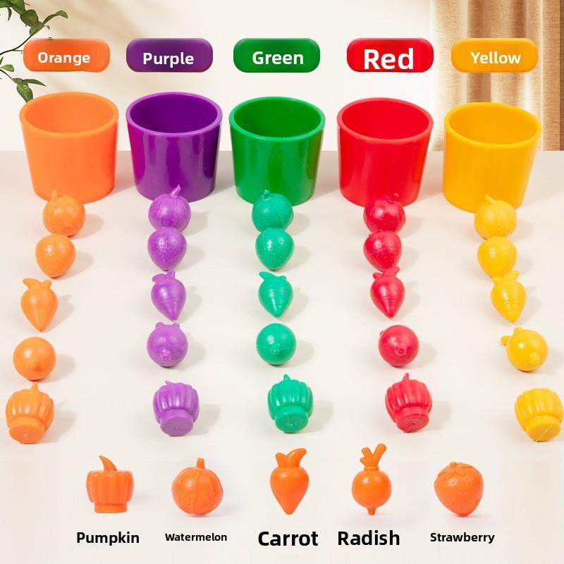 Wooden Color Recognition Fruit Vegetable Sorting Cup Educational Children Toy