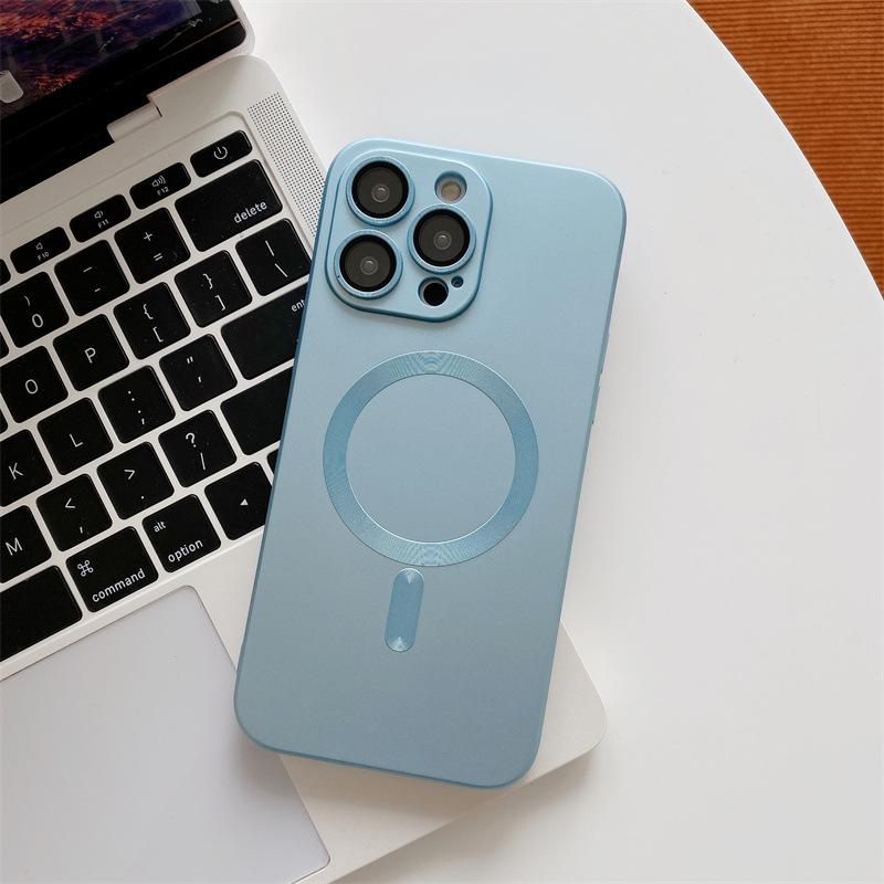 Magnetic for iPhone 14 15 16 Pro Max Case with Camera Lens Protector] Slim Soft TPU Bumper Shockproof Metallic Phone Case