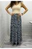 Women's Style Big Size Skirt Blue Floral Patterned Long Skirt With Elastic Waist