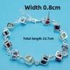 Silver Plated Copper Square Bracelet with White and Colorful Diamonds Elegant Jewelry for Women