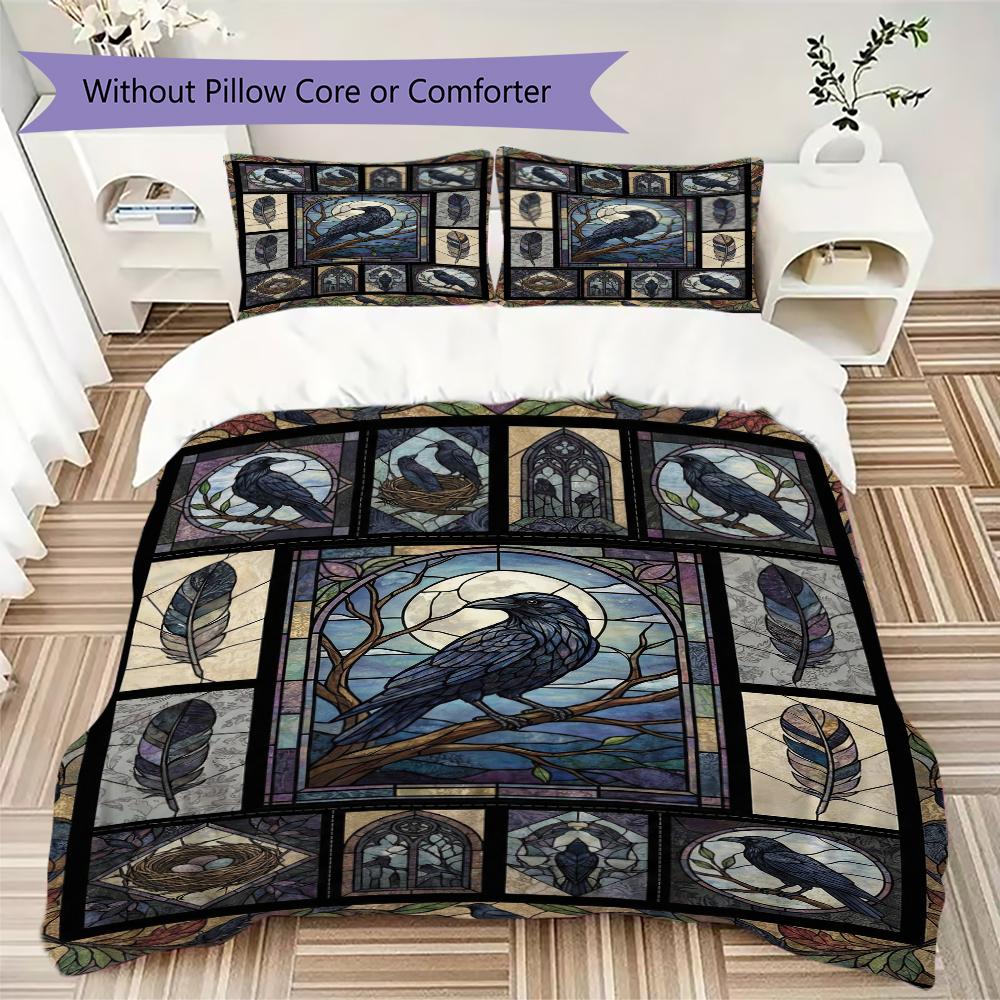 Crow Pattern Bedding uilt Set uilt Cover Pillowcase Home Decoration Birthday Gift (1 * duvet cover + 2 * pillowcase without core)48