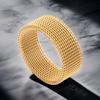 Men's Stainless Steel Elastic Mesh Gold Ring - Non-fading, Hollow Design, 8mm Width.