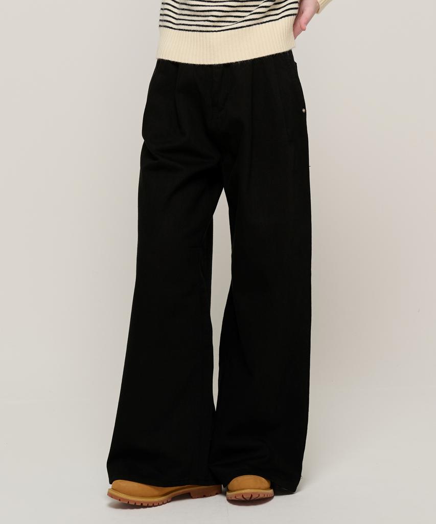 CARGOBROS FOR WOMAN Premium Cotton Double-Pleat Wide Pants (Black)