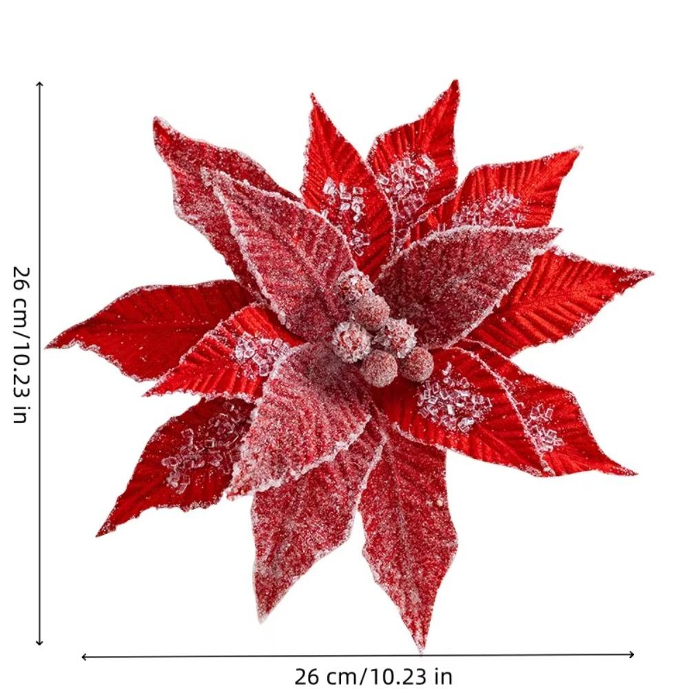 Luxurious Faux Velvet Christmas Flower Elegant Realistic Xmas Tree Ornaments with Ice Crystal Handmade Eternal Flower Home Decor