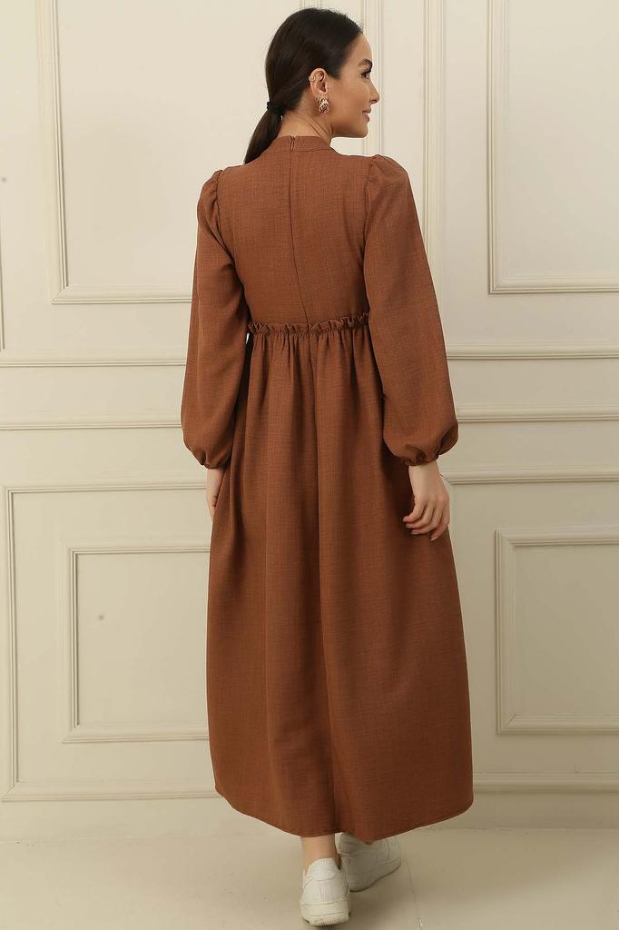 Laced Linen Effect Long Dress