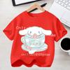 Детская футболка с коротким рукавом Streetwear 2026 Летняя повседневная одежда Kawaii Подарок Милый Киннаморолл Девочка Футболка Полиэстер Аниме Принт Футболка