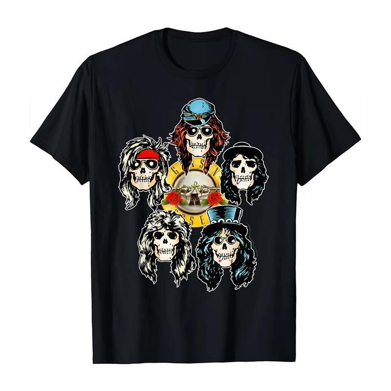 2025 Новые Guns N 'Roses Рок Панк Американский Оверсайз Хай Стрит Мужская и Женская Летняя Хлопковая Американская Удобная Футболка
