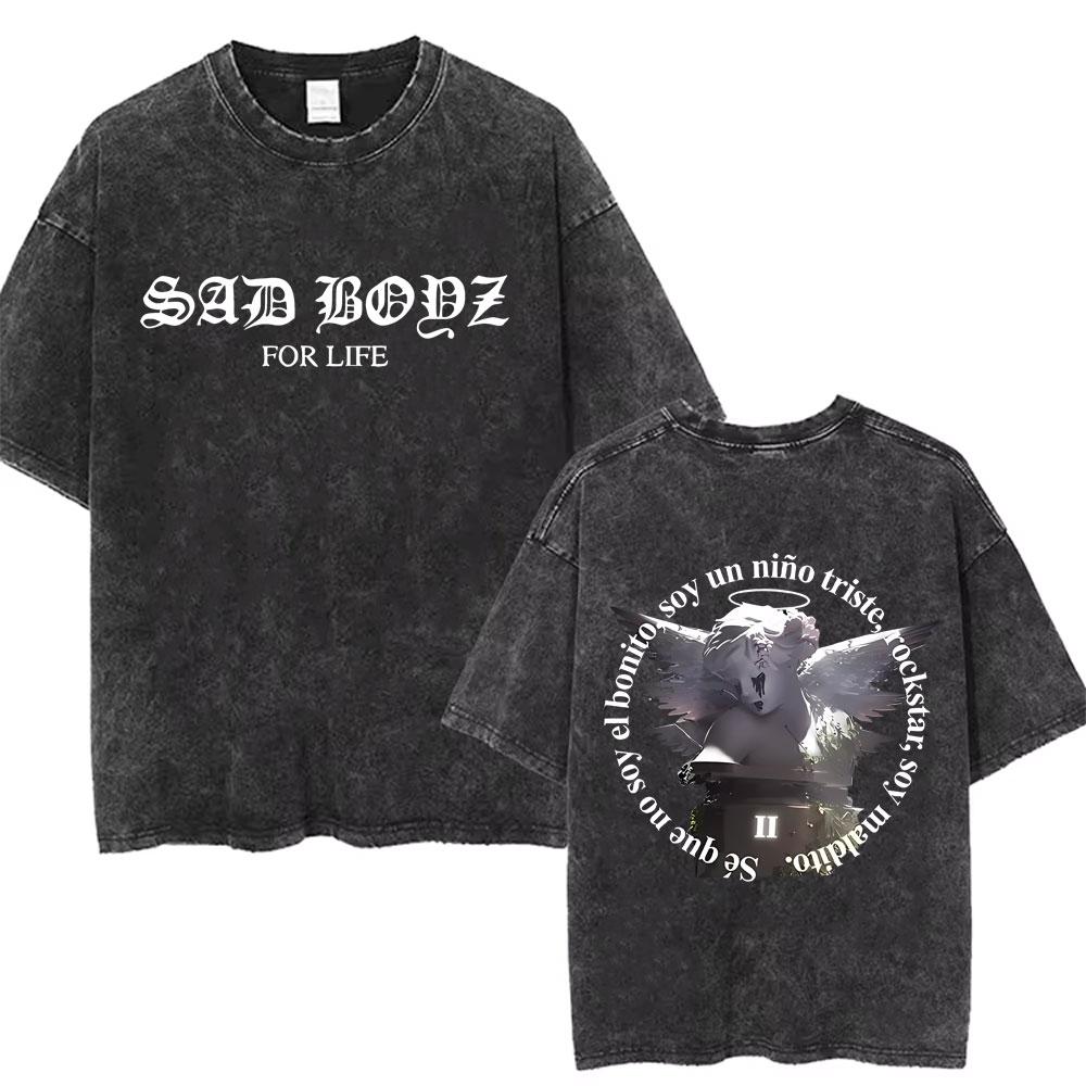 Singer Junior H Sad Boyz Washed Vintage Tshirt Summer Men Women Casual Fashion Oversized TShirt Mens Hip Hop Aesthetic T Shirt