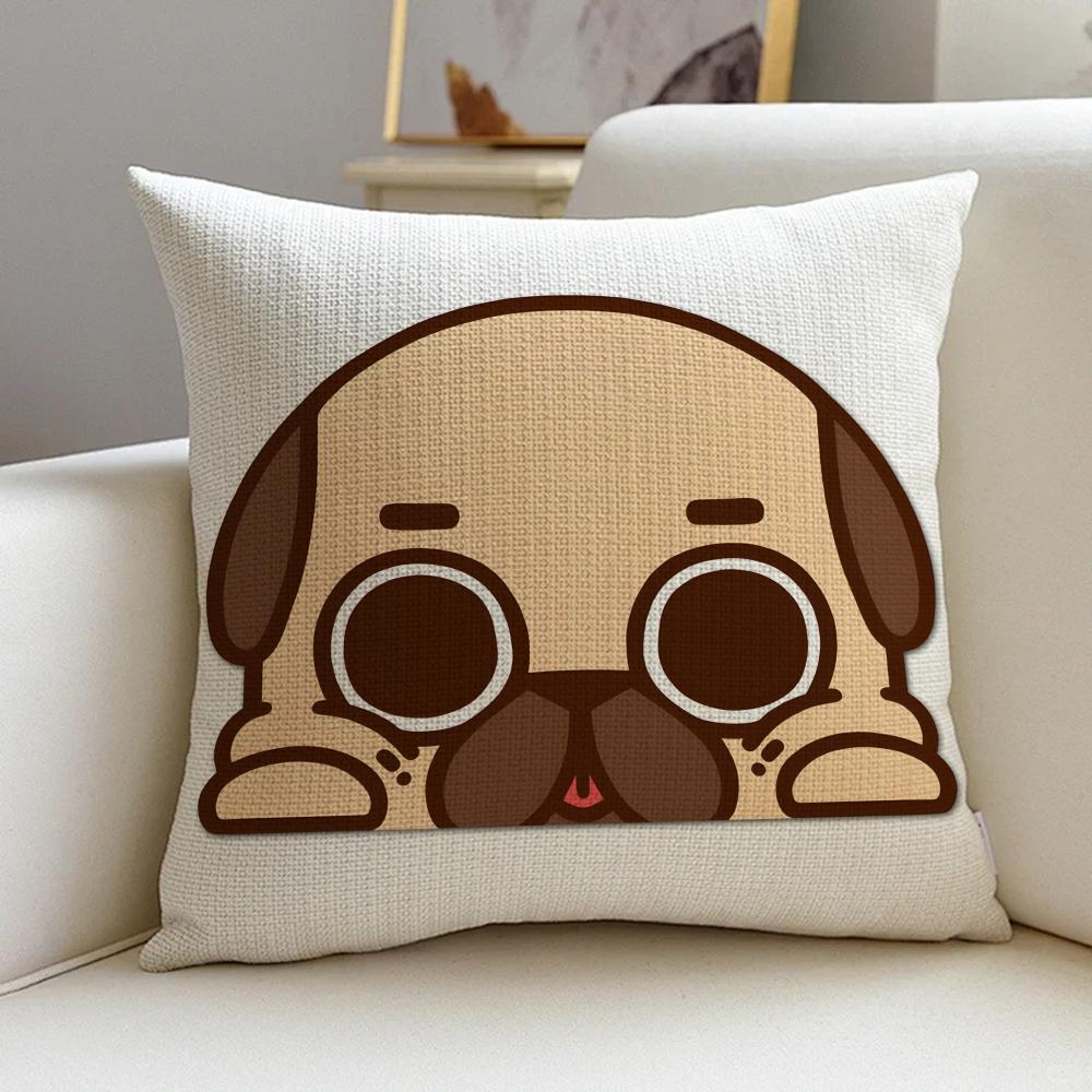 PPugly Pugs Cushion Cover Natural Linen Pillowcase Set AllinOne Decor for Sofa Bedroom  Chair