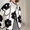 Women's 2024 Color Block Floral Print Long Sleeve Slit Stand Collar Wool Coat