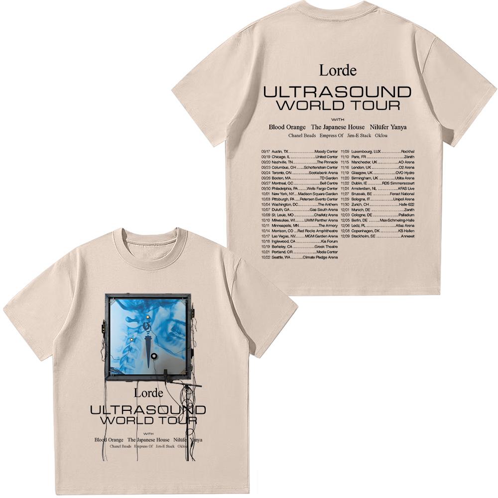 Lorde Мировой тур Ультразвук 2025 Футболки Мерч Lorde Графическая футболка Новая Универсальная для женщин/мужчин Футболка Хлопок Короткий рукав Одежда