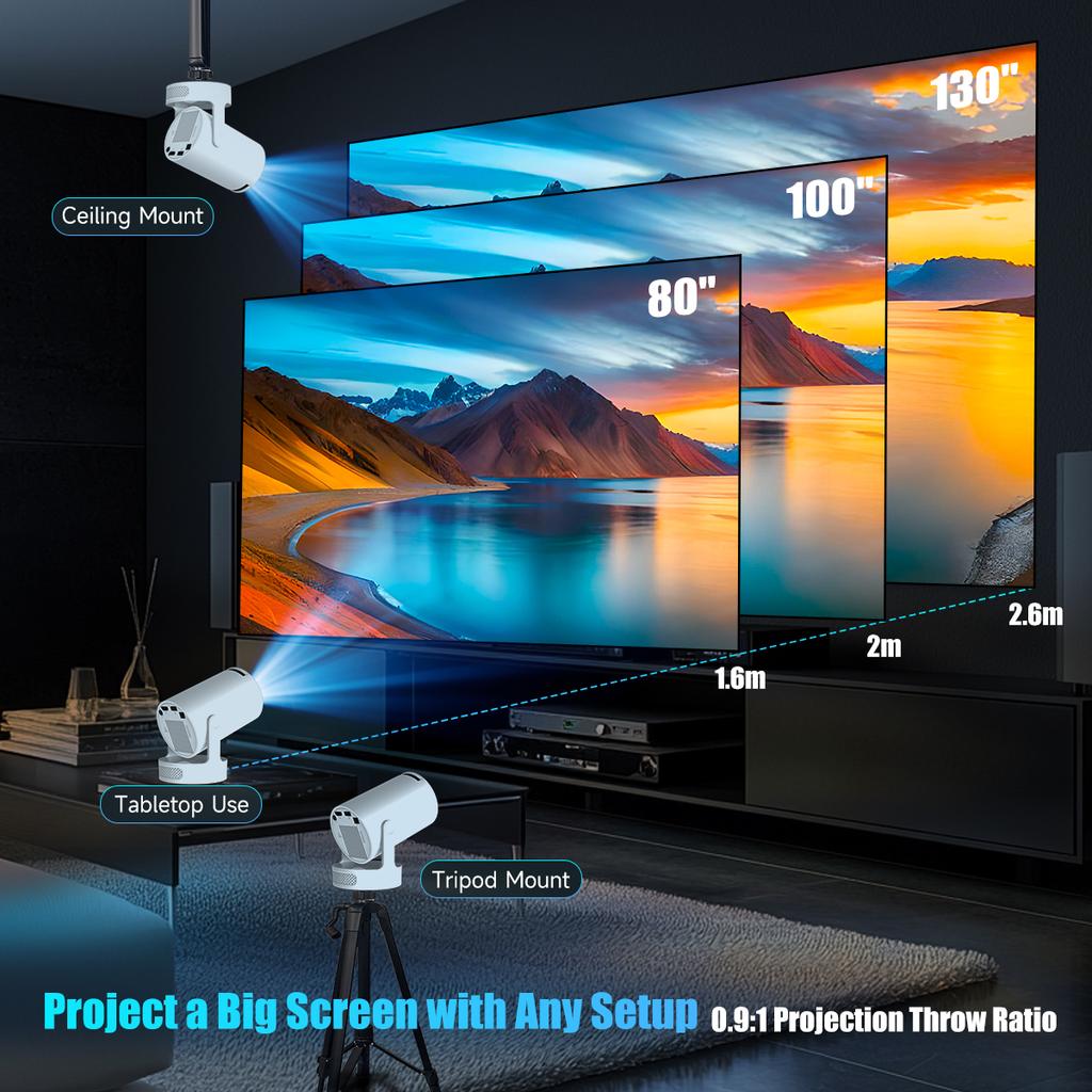 Проектор 4K HY300 Pro со встроенным динамиком 5 Вт, 1280*720P, Android 11, 8000 люмен, Wifi6, BT5.4, портативный уличный проектор