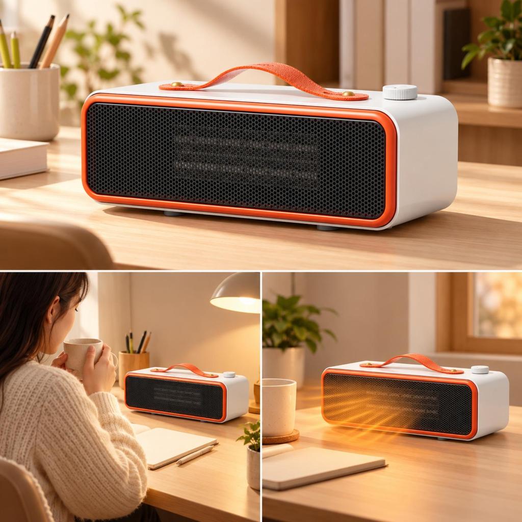 Desktop Electric Heater with Carry Handle Tipping Protection PTC Space Quiet for Indoor