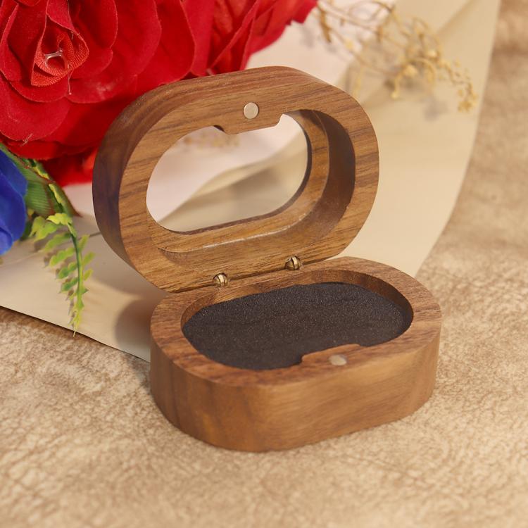 Solid Walnut Wood Jewelry Storage Box With Oval Acrylic Window For Engagement Rings, Earrings, And Accessories