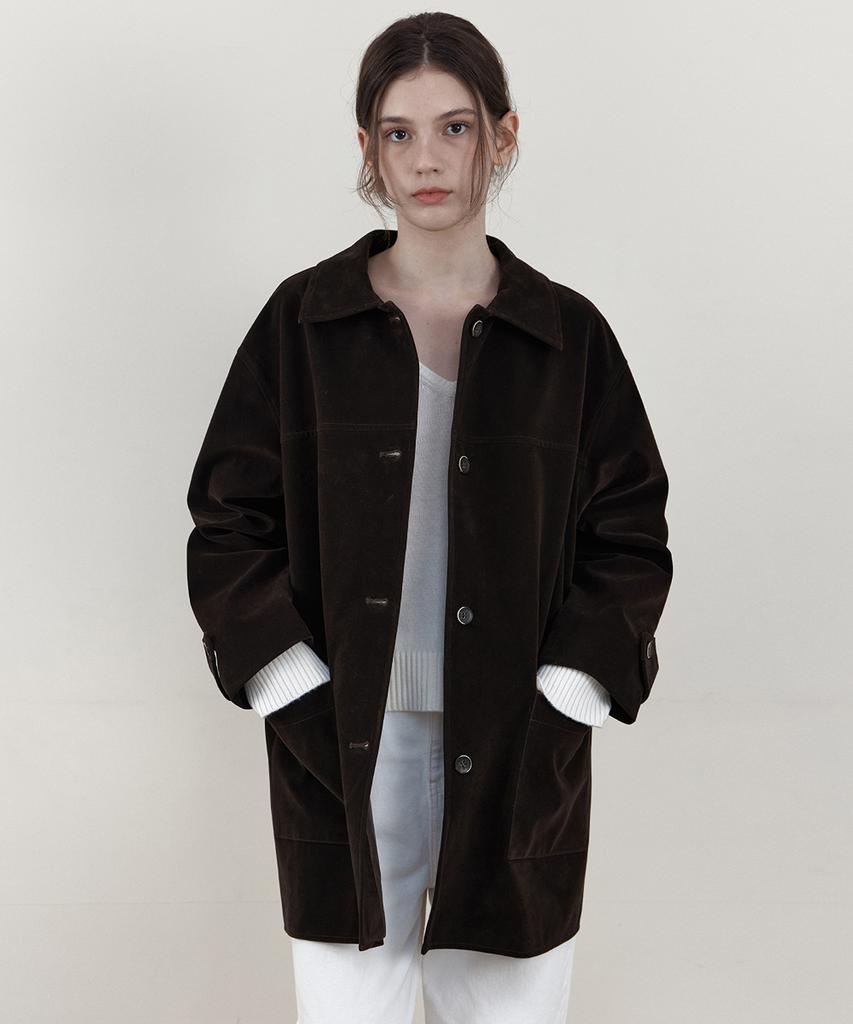 WEDNESDAYOASISFORWOMEN [Выбор Ппеум][Издание Atelier] Однотонная полукуртка из веганской замши_Темно-коричневый(Wcb6Ot07)