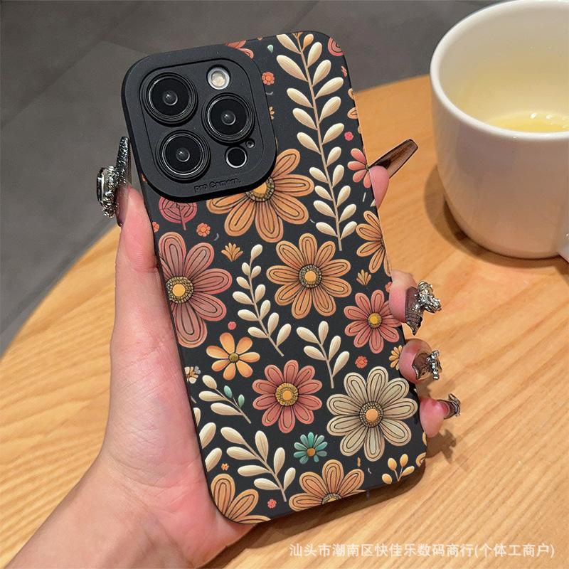 Простые расписные цветы 17iPhone16 Apple 15promax чехол для мобильного телефона 11/12/13/14 Япония и Корея XS/XR