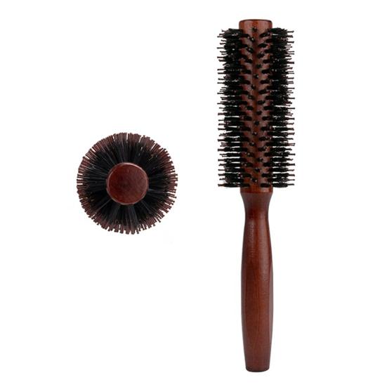Wooden Handle Bristles Round Brush Portable Anti-static Thin Thick Long Straight Curly Hair Brush Women Girls Hair Styling Detangling Comb