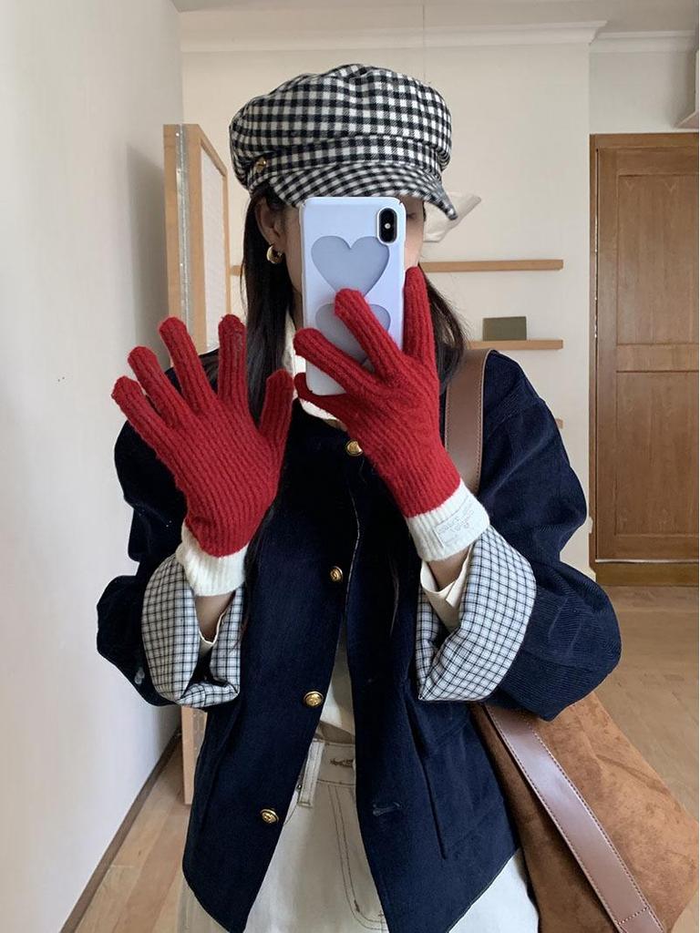 Женские длинные перчатки крупной вязки с цветными блоками для осени/зимы - Теплые, Защищающие от холода, Утепленные, для защиты рук при езде на велосипеде