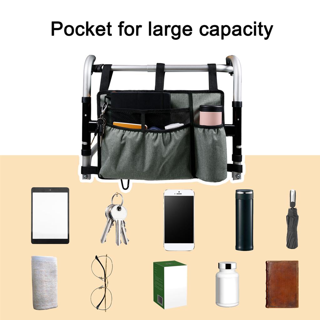 Walker Bag Walker Organizer Pouch Attachments Bags with Cup Holder Large Capacity Accessory Basket