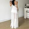 Y2K Irregular White Midi Dress Women Gothic Spaghetti Straps Ruffles Black Dresses Summer Korean Fairy Holiday Vestidos