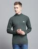 Mens Solid Olive Mock Neck Full Sleeve Pullover