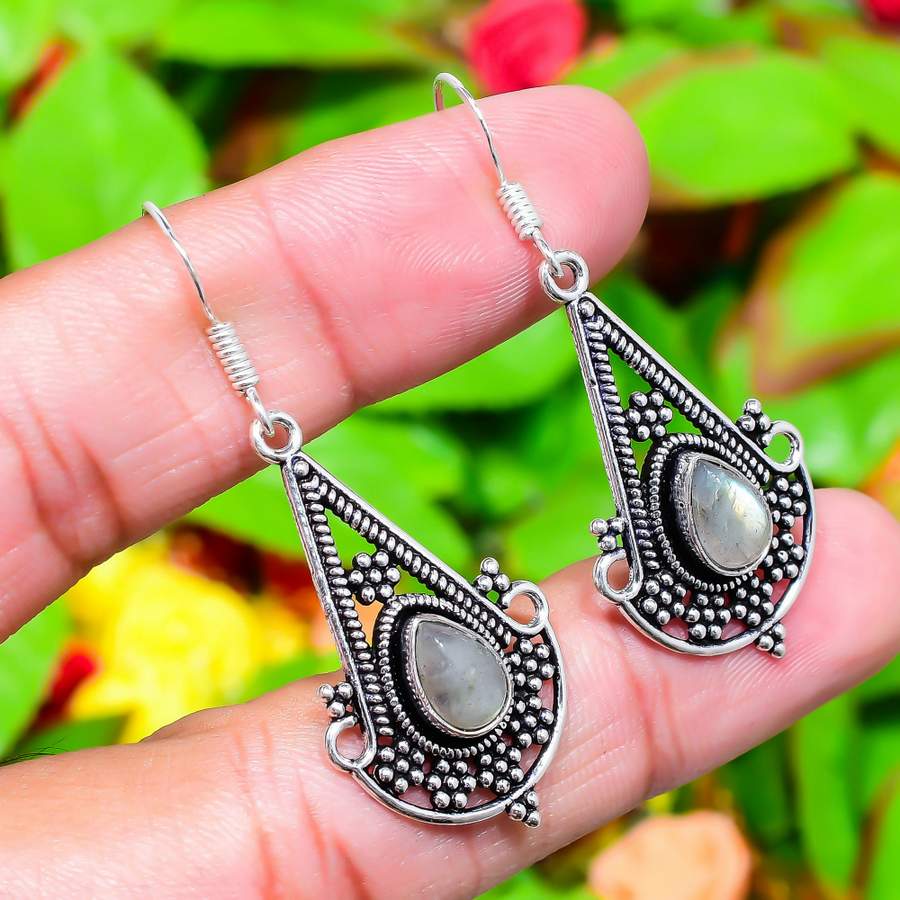 Серьги ручной работы из стерлингового серебра 925 пробы с драгоценным камнем лабрадорит 1,97 дюйма D6S44