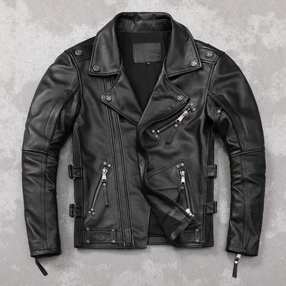 Китайский размер мотоциклетная куртка из натуральной воловьей кожи мужская тонкая куртка из телячьей кожи ретро куртка мужская байкерская одежда для езды на мотоцикле