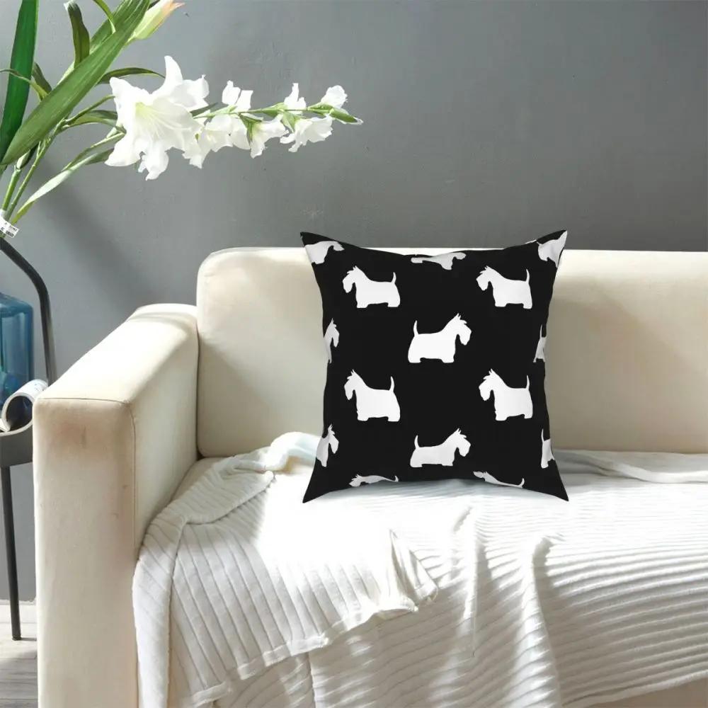 White Scottish Terrier Silhouette Square Pillow Case Polyester Decorative Pillow Scottie Dog Cushion Covers