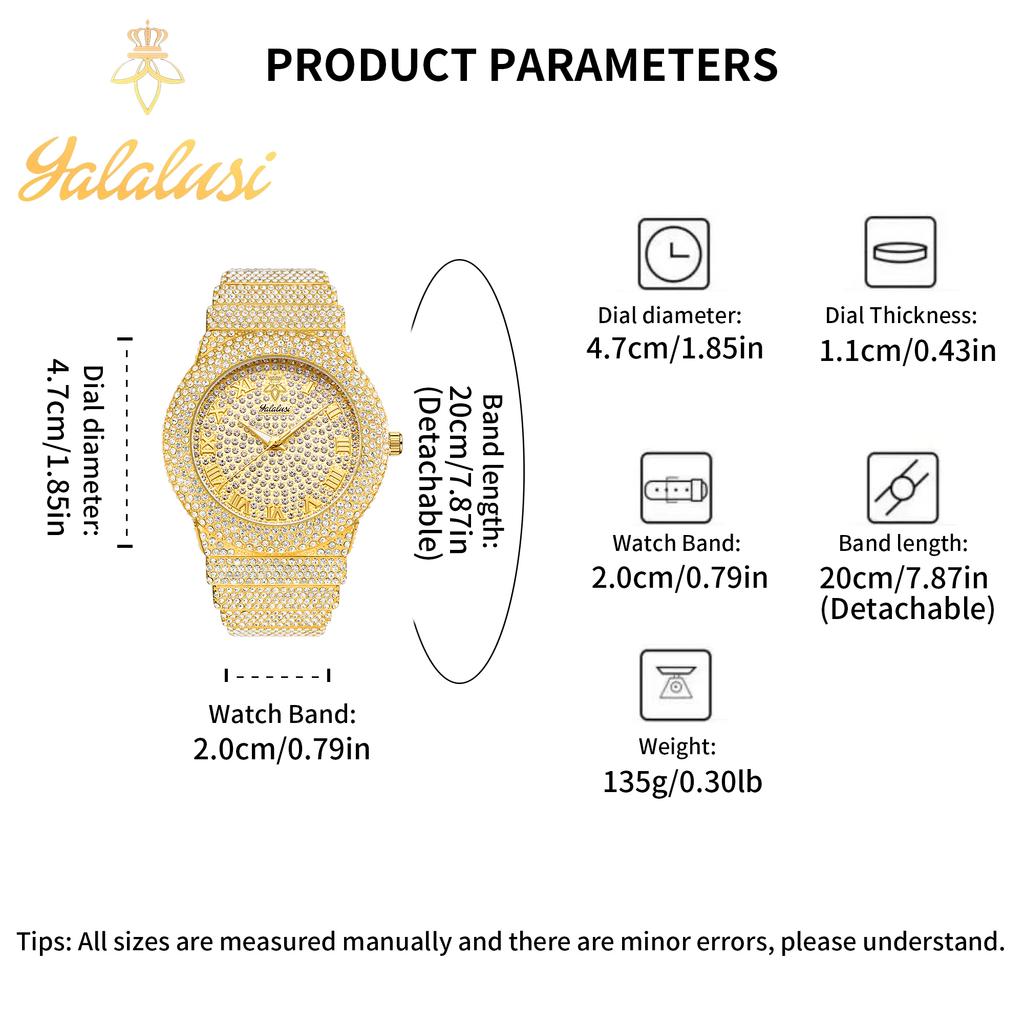 YaLaLuSi Men's Fashionable Business Waterproof Quartz Bracelet Watch: Luxurious Diamond-Set Large Dial Gift Reloj Mujer