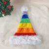 Simple Stripe Plush Christmas Hat Plush Brim Comfortable Fur Xmas Cap Velvet Beanie Santa Claus Hat Festive Party