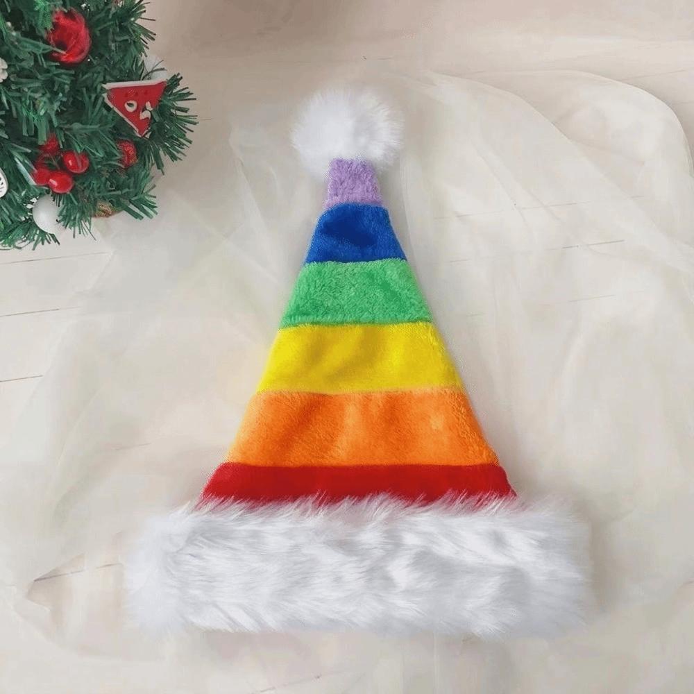 Simple Stripe Plush Christmas Hat Plush Brim Comfortable Fur Xmas Cap Velvet Beanie Santa Claus Hat Festive Party